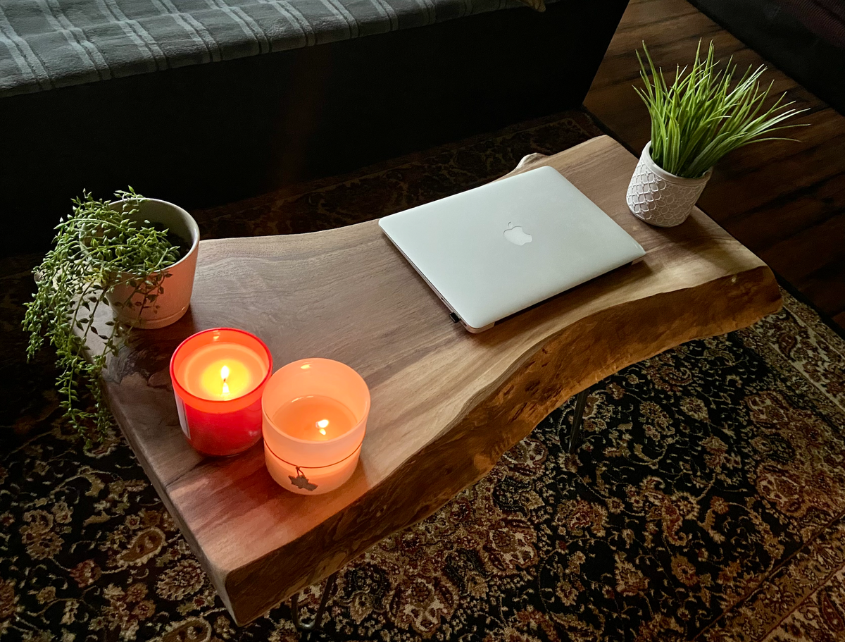 Gray and Violet Live Edge Walnut Rustic Wood Coffee Table|Black Walnut Live Edge Wood Table Top|Natural Edge Coffee Table|Natural Wood Table