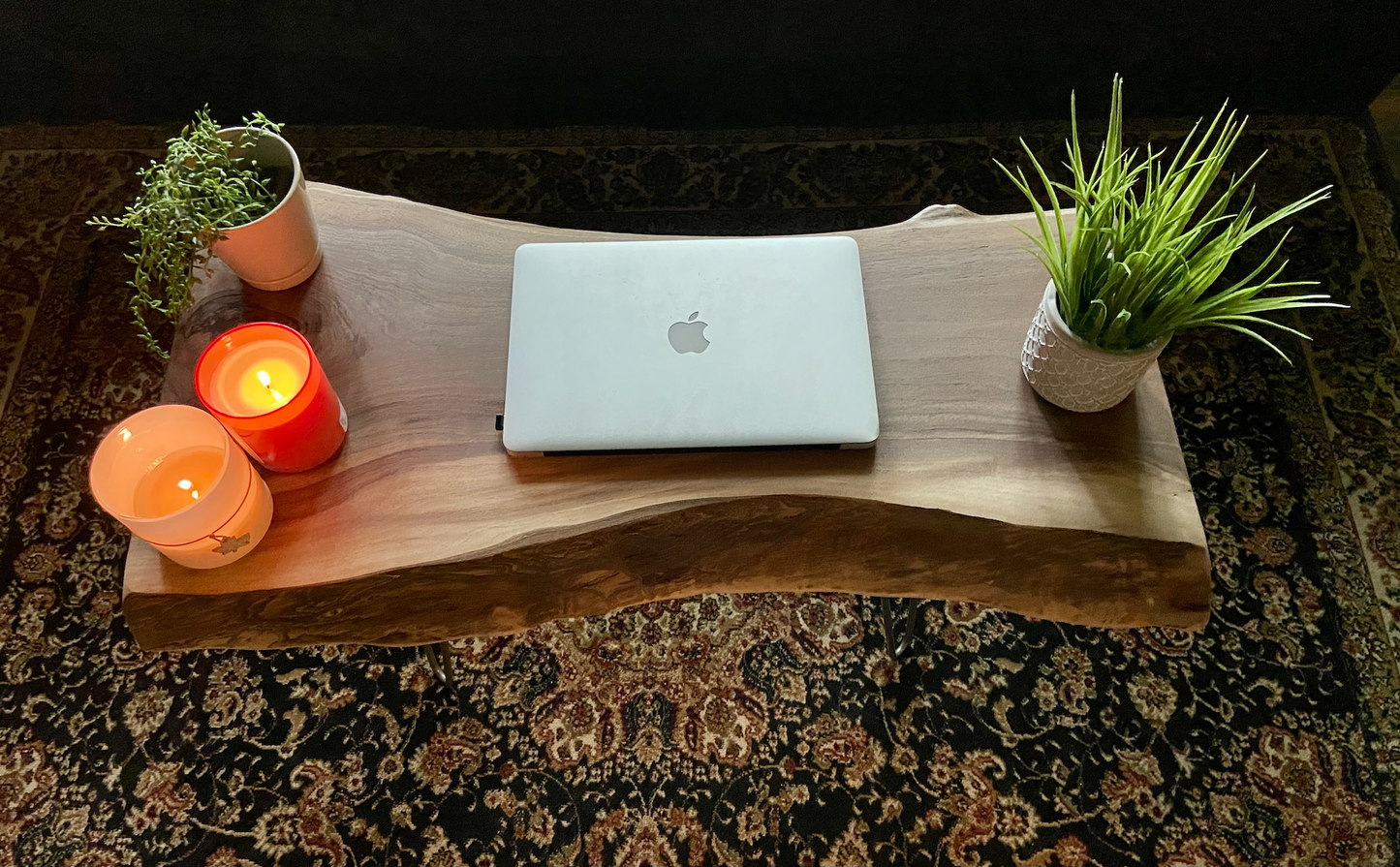 SET - Rustic Live Edge Walnut Wood Coffee Table and Live Edge Walnut Floating Shelf Furniture Set