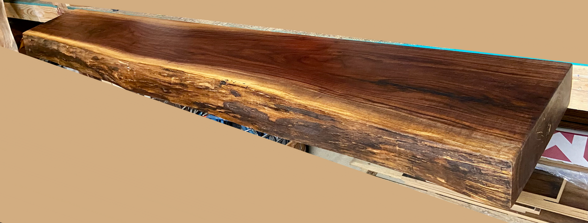 Rustic Live Edge Walnut Mantel w/Lighter Sapwood