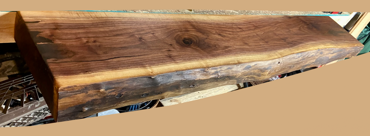 Rustic Live Edge Walnut Mantel w/Lighter Sapwood