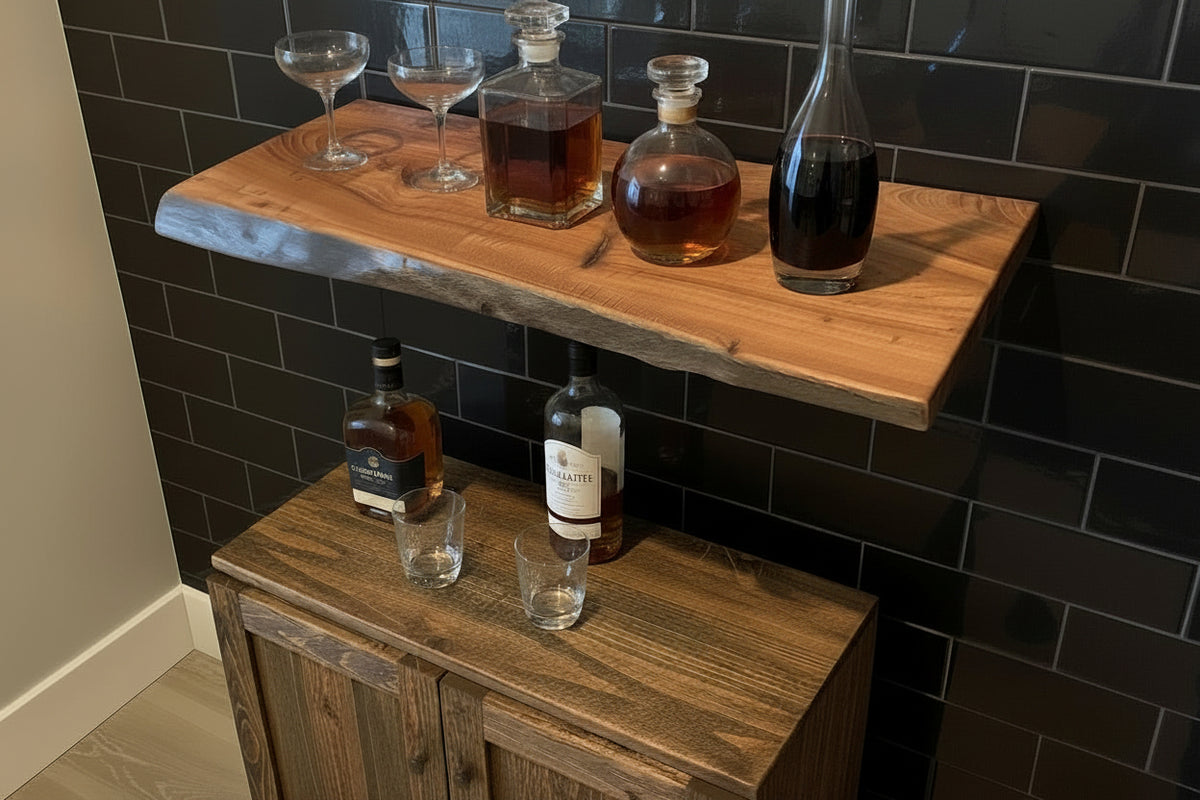 Custom Live Edge English Chestnut Wood Floating Shelves - Handmade Rustic Wall Shelves