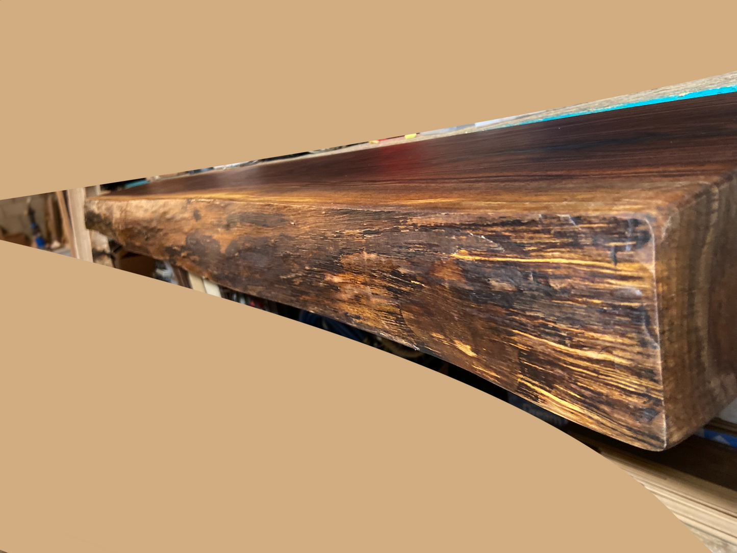 Rustic Live Edge Walnut Mantel w/Lighter Sapwood