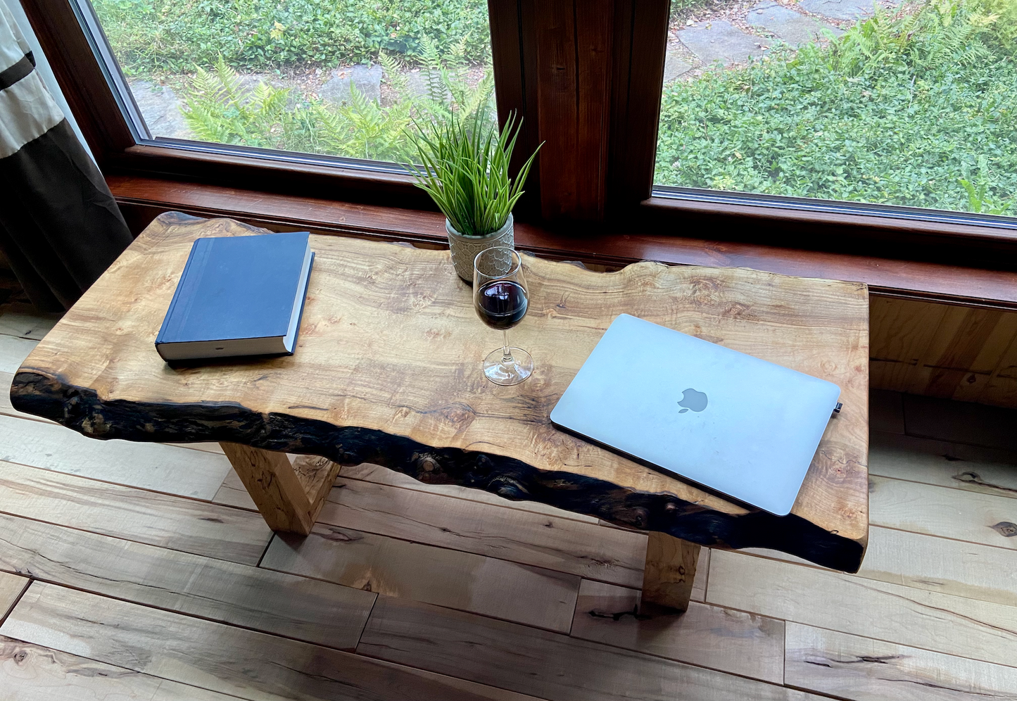 Live Edge Curly Maple Burl Wood Coffee Table with Spalting & Bird's Eye