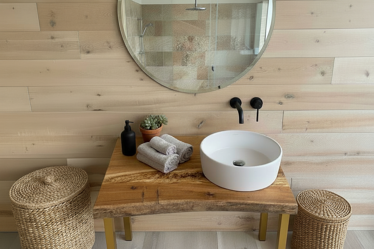 Customizable Live Edge Chestnut Vanity Top | Rustic Bathroom Sink Counter