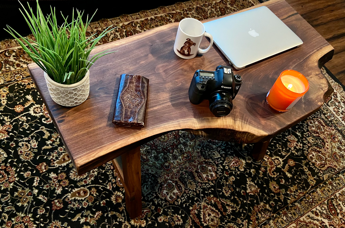 Walnut Rustic Live Edge Wood Table|Forked Walnut Wood Coffee Table|Natural Edge Wood Walnut Table|Rustic Wood Display Table w/Unique Grains