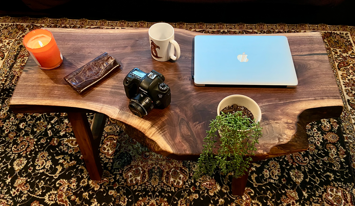Walnut Rustic Live Edge Wood Table|Forked Walnut Wood Coffee Table|Natural Edge Wood Walnut Table|Rustic Wood Display Table w/Unique Grains