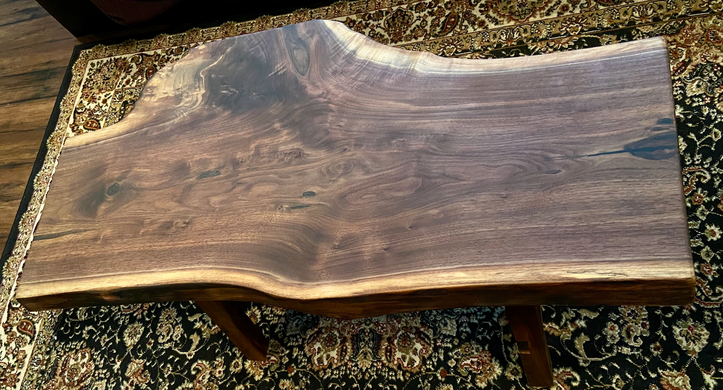Walnut Rustic Live Edge Wood Table|Forked Walnut Wood Coffee Table|Natural Edge Wood Walnut Table|Rustic Wood Display Table w/Unique Grains