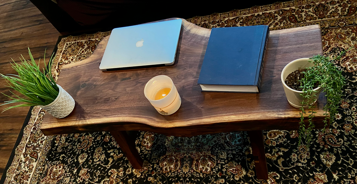 Walnut Rustic Live Edge Wood Table|Forked Walnut Wood Coffee Table|Natural Edge Wood Walnut Table|Rustic Wood Display Table w/Unique Grains