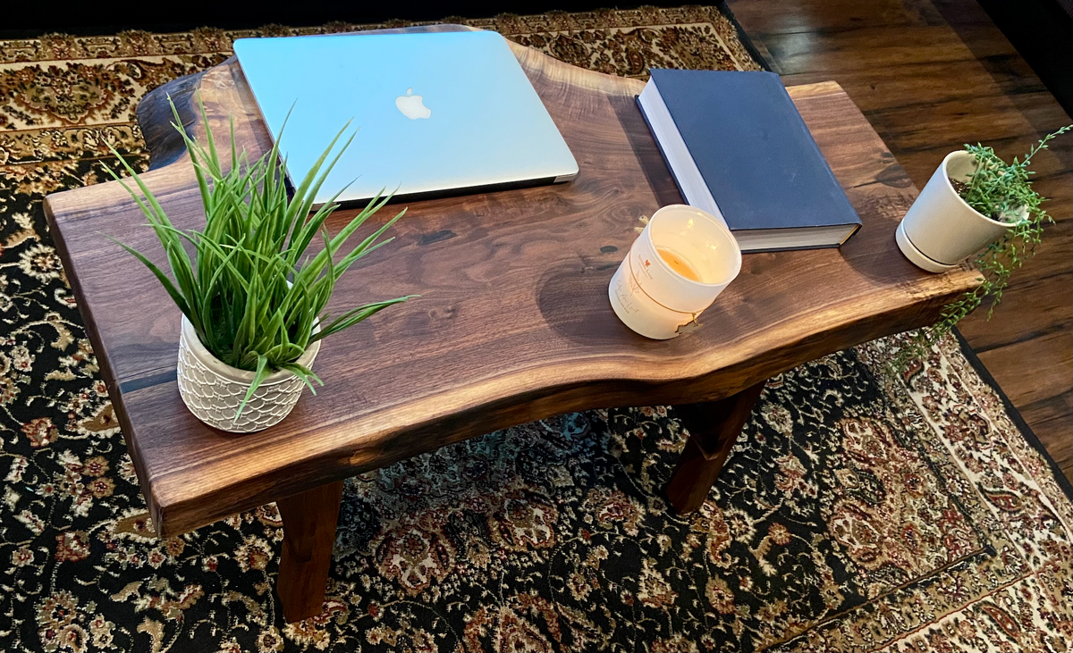 Walnut Rustic Live Edge Wood Table|Forked Walnut Wood Coffee Table|Natural Edge Wood Walnut Table|Rustic Wood Display Table w/Unique Grains
