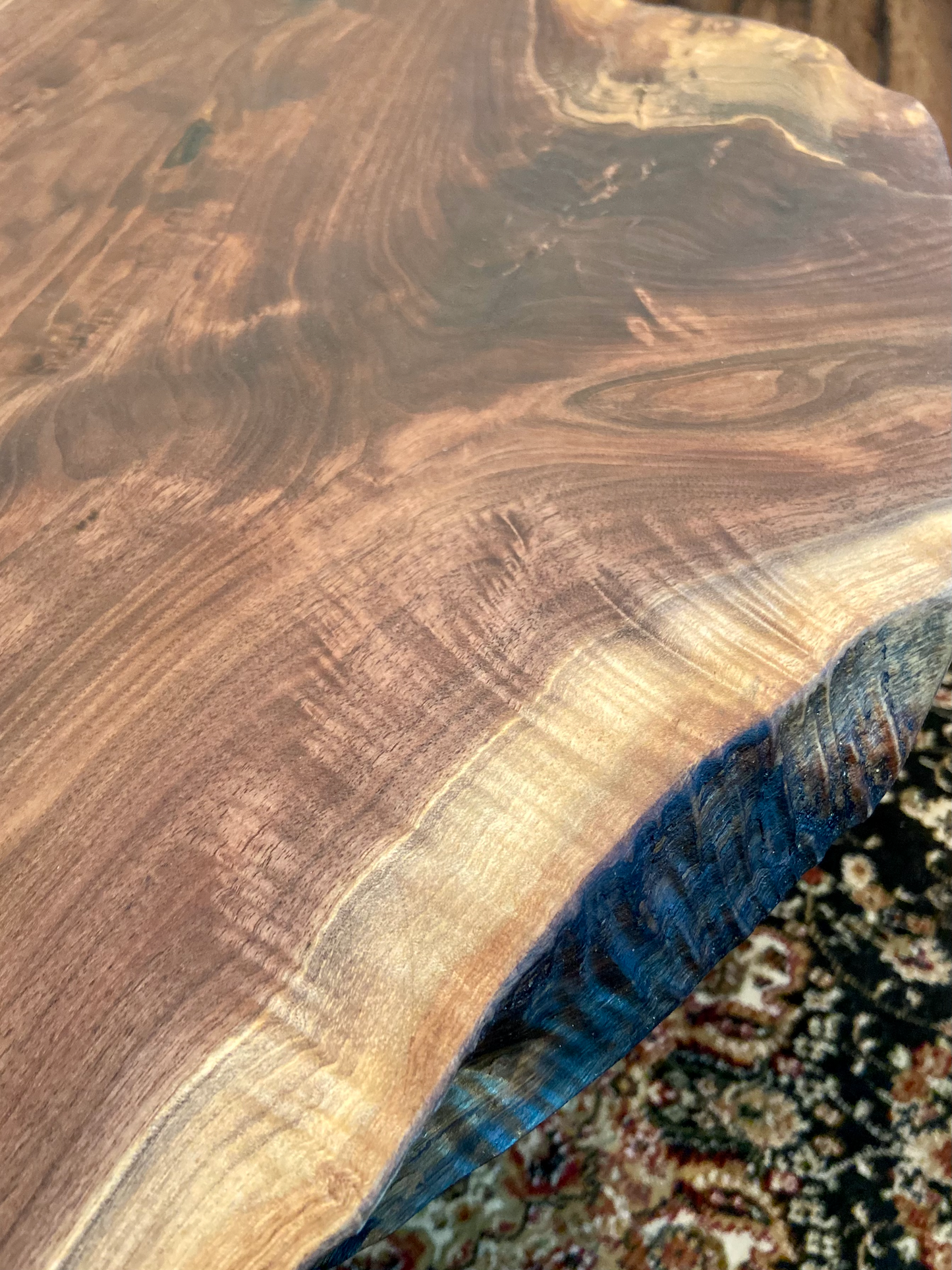 Walnut Rustic Live Edge Wood Table|Forked Walnut Wood Coffee Table|Natural Edge Wood Walnut Table|Rustic Wood Display Table w/Unique Grains