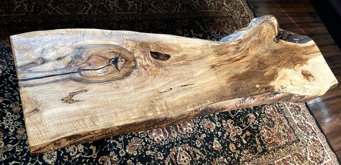 Long Raw Edge Stunning Curly Maple Wood Coffee Table|Live Edge Maple Table|Ambrosia Maple Live Edge Entryway Table|Media Wood Console Table