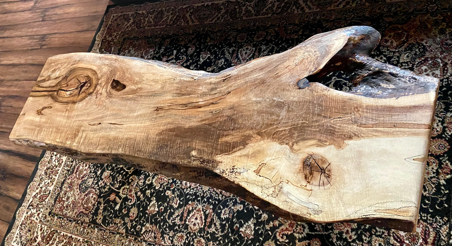 Long Raw Edge Stunning Curly Maple Wood Coffee Table|Live Edge Maple Table|Ambrosia Maple Live Edge Entryway Table|Media Wood Console Table