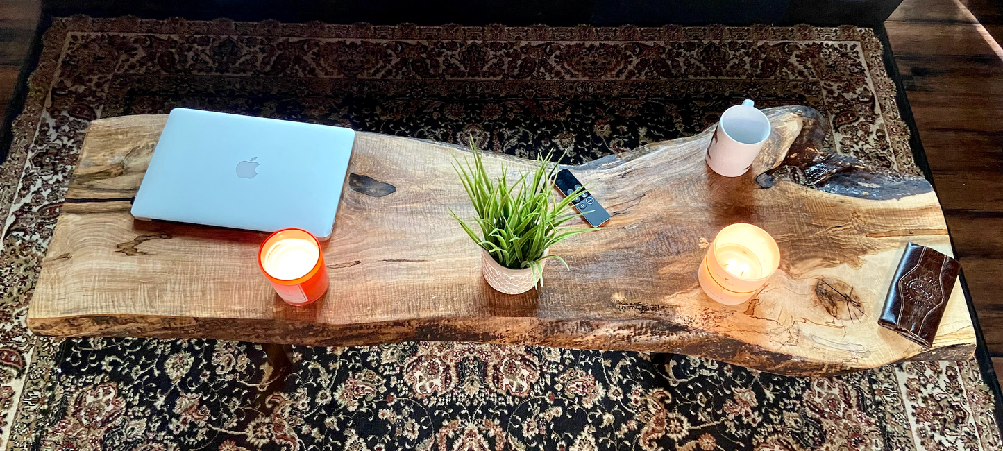 Long Raw Edge Stunning Curly Maple Wood Coffee Table|Live Edge Maple Table|Ambrosia Maple Live Edge Entryway Table|Media Wood Console Table