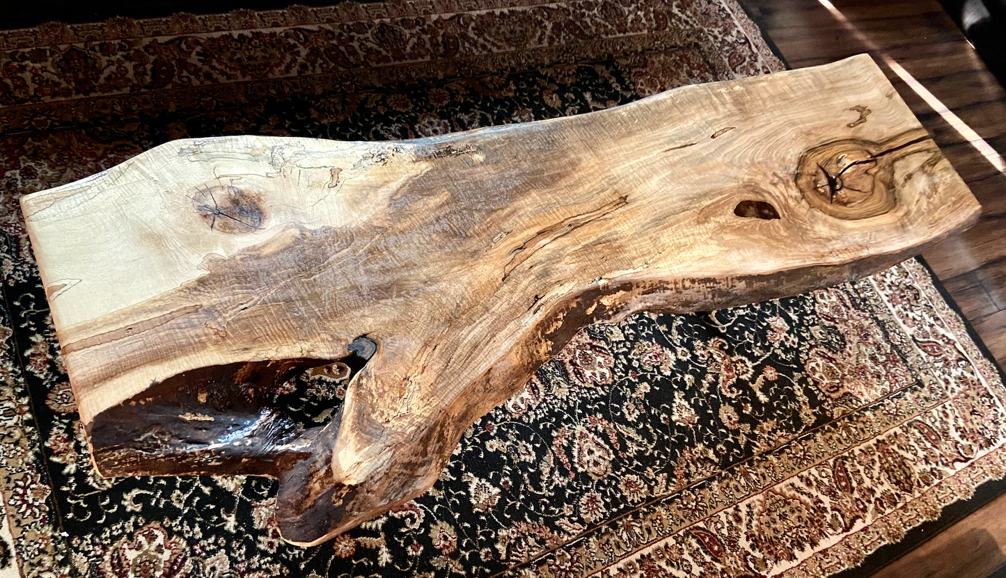 Long Raw Edge Stunning Curly Maple Wood Coffee Table|Live Edge Maple Table|Ambrosia Maple Live Edge Entryway Table|Media Wood Console Table