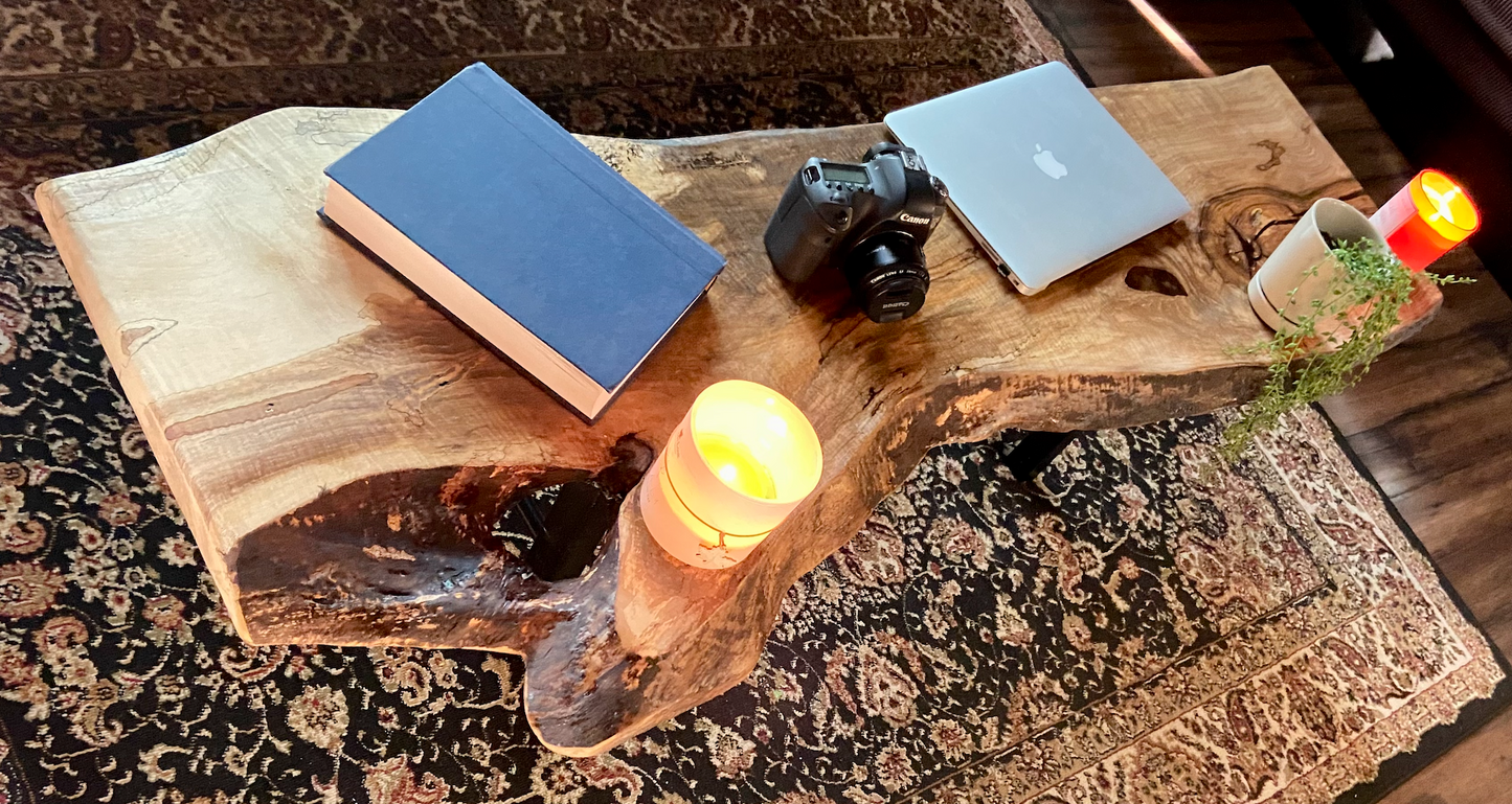 Long Raw Edge Stunning Curly Maple Wood Coffee Table|Live Edge Maple Table|Ambrosia Maple Live Edge Entryway Table|Media Wood Console Table