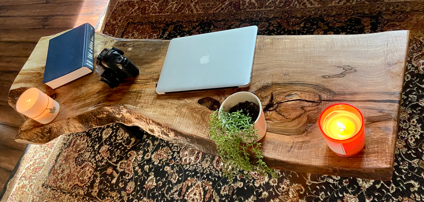 Long Raw Edge Stunning Curly Maple Wood Coffee Table|Live Edge Maple Table|Ambrosia Maple Live Edge Entryway Table|Media Wood Console Table