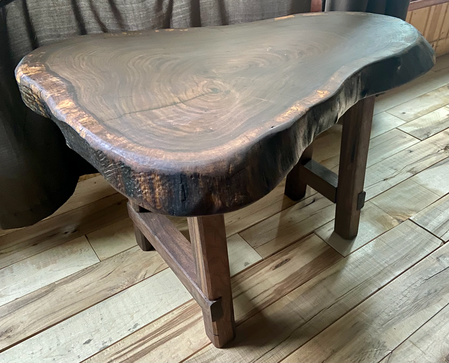 Midsize Oblong Round Live Edge Cross Cut Walnut Wood Side Table