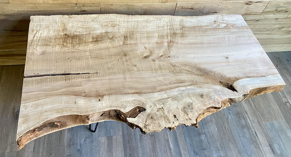 Rustic Furniture Set: Live Edge Burl Maple Coffee Table and Matching Maple Floating Shelf