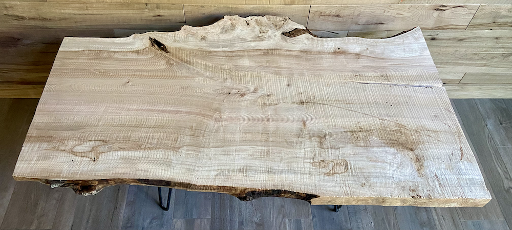 Rustic Furniture Set: Live Edge Burl Maple Coffee Table and Matching Maple Floating Shelf