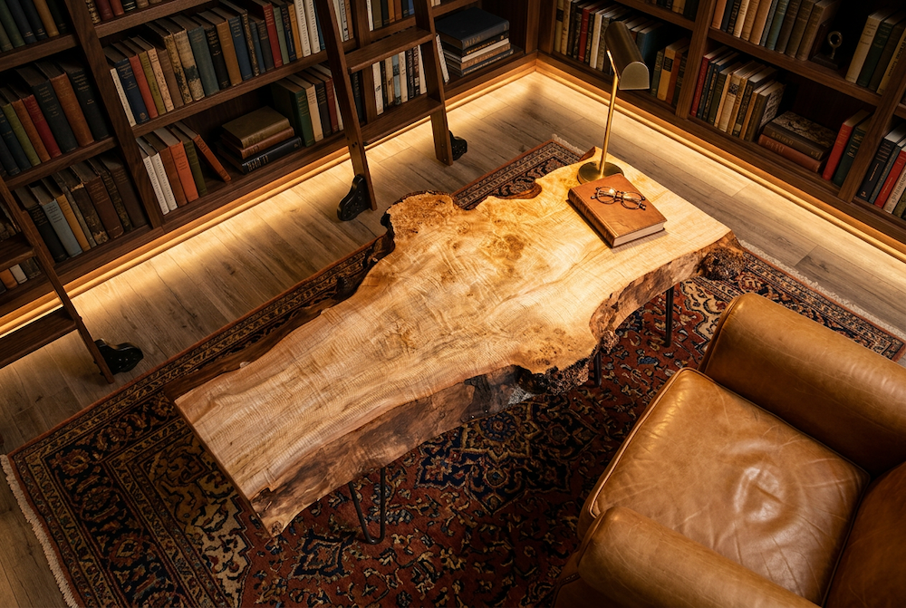 Burl Live Edge Curly Maple Table