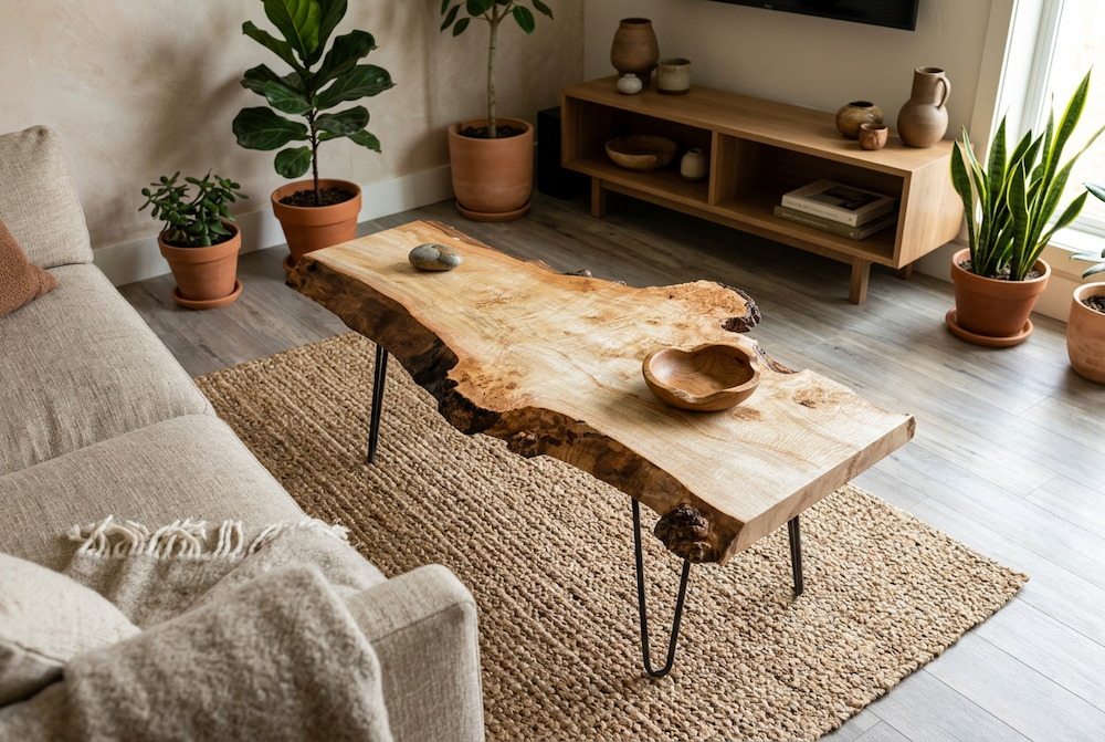 Burl Live Edge Curly Maple Table