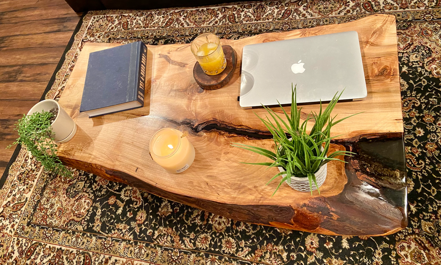 Live Edge Ambrosia Maple Wood Coffee Table|Modern Rustic Coffee Table|Live Edge Maple Coffee Table|Live Edge Wood Mid-Century Modern Table