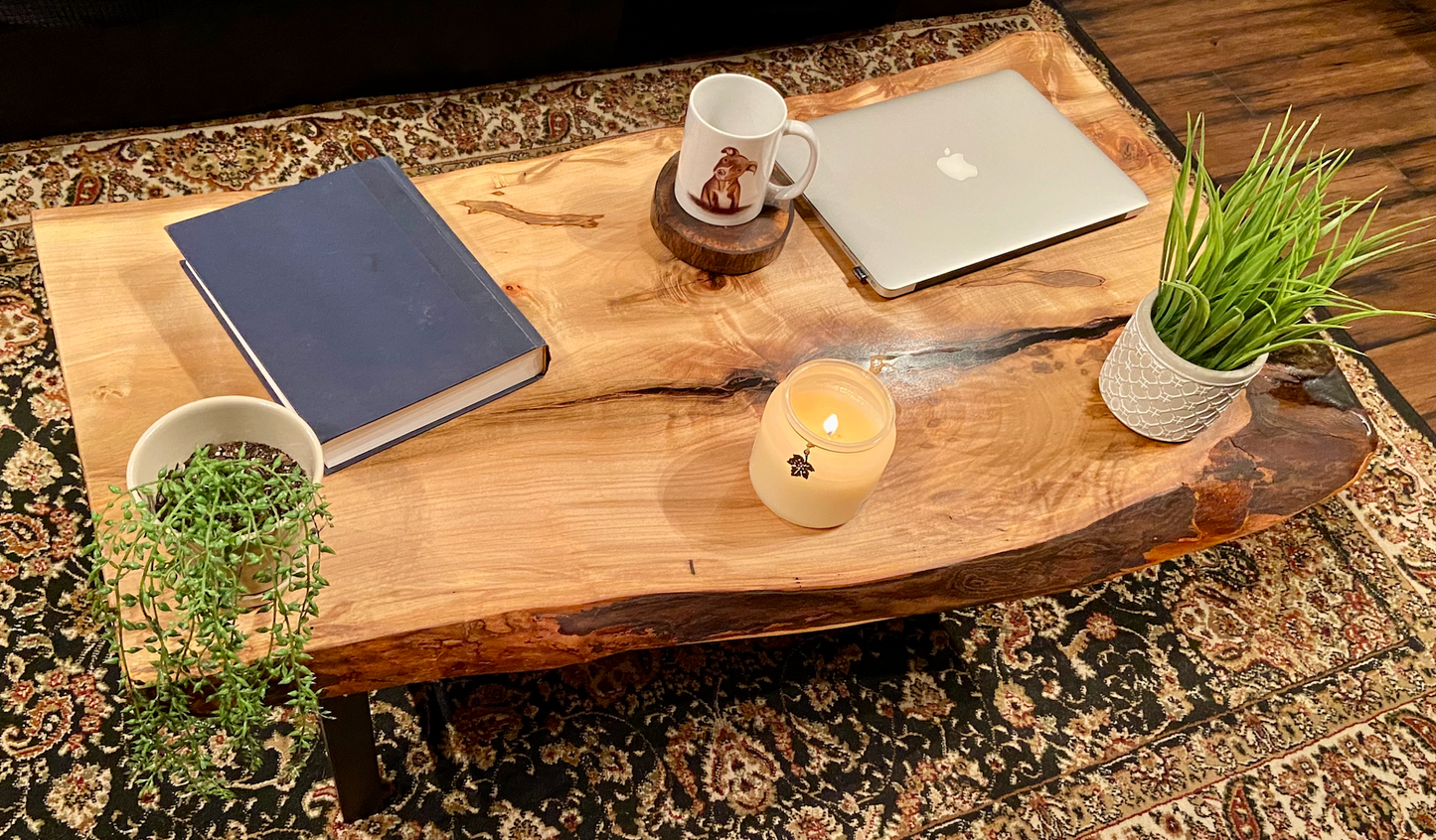 Live Edge Ambrosia Maple Wood Coffee Table|Modern Rustic Coffee Table|Live Edge Maple Coffee Table|Live Edge Wood Mid-Century Modern Table
