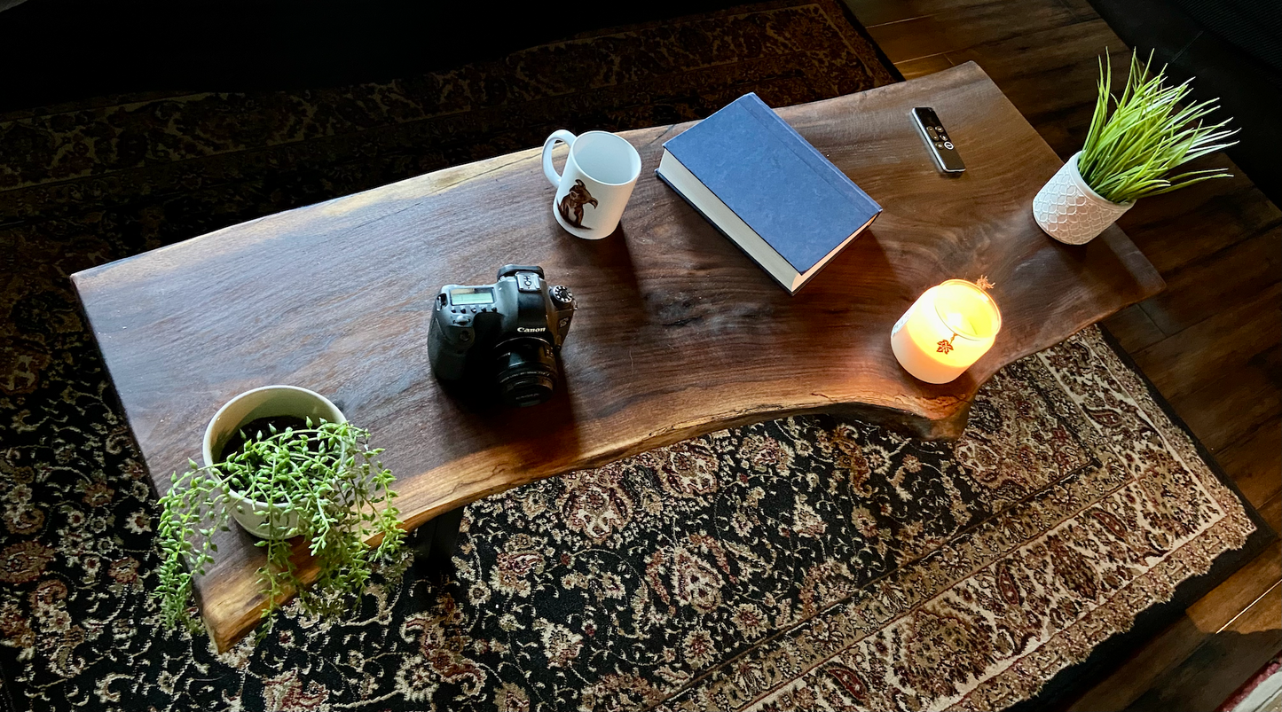 Timeless Live Edge Black Walnut Console Table | Long Live Edge Coffee Table | Live Edge Sofa Table | Live Edge Walnut Wood Display Table