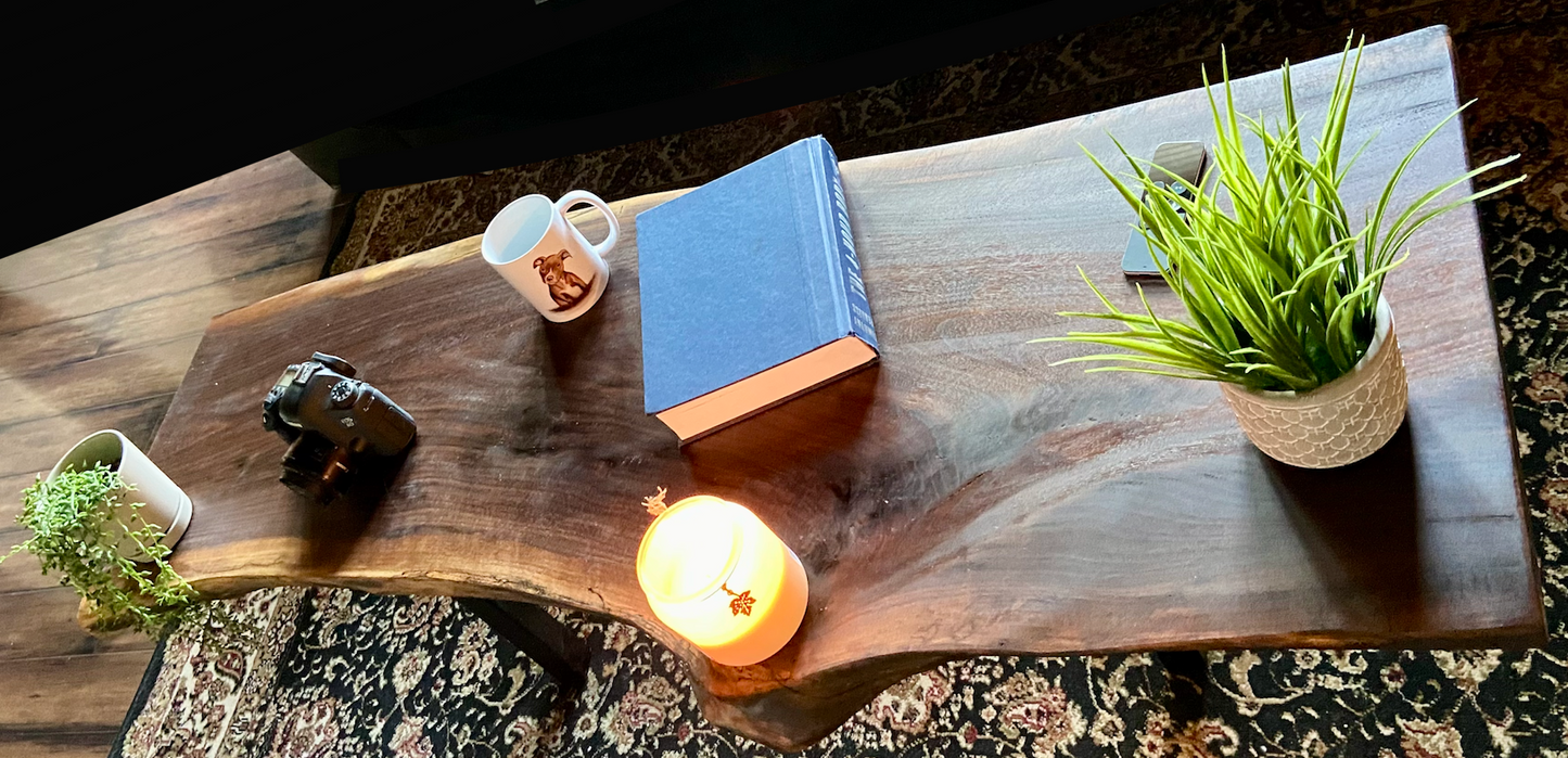 Timeless Live Edge Black Walnut Console Table | Long Live Edge Coffee Table | Live Edge Sofa Table | Live Edge Walnut Wood Display Table