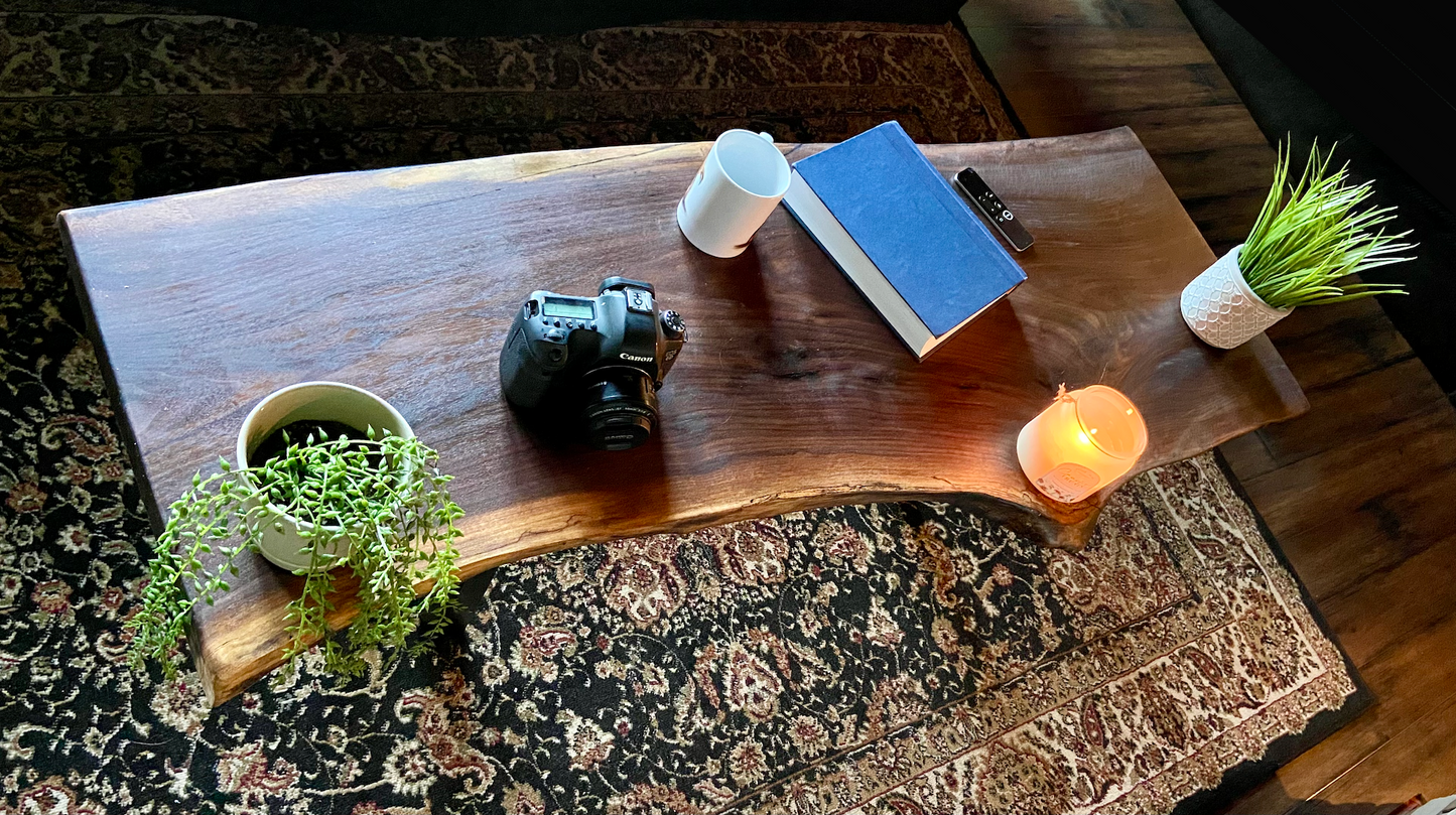 Timeless Live Edge Black Walnut Console Table | Long Live Edge Coffee Table | Live Edge Sofa Table | Live Edge Walnut Wood Display Table