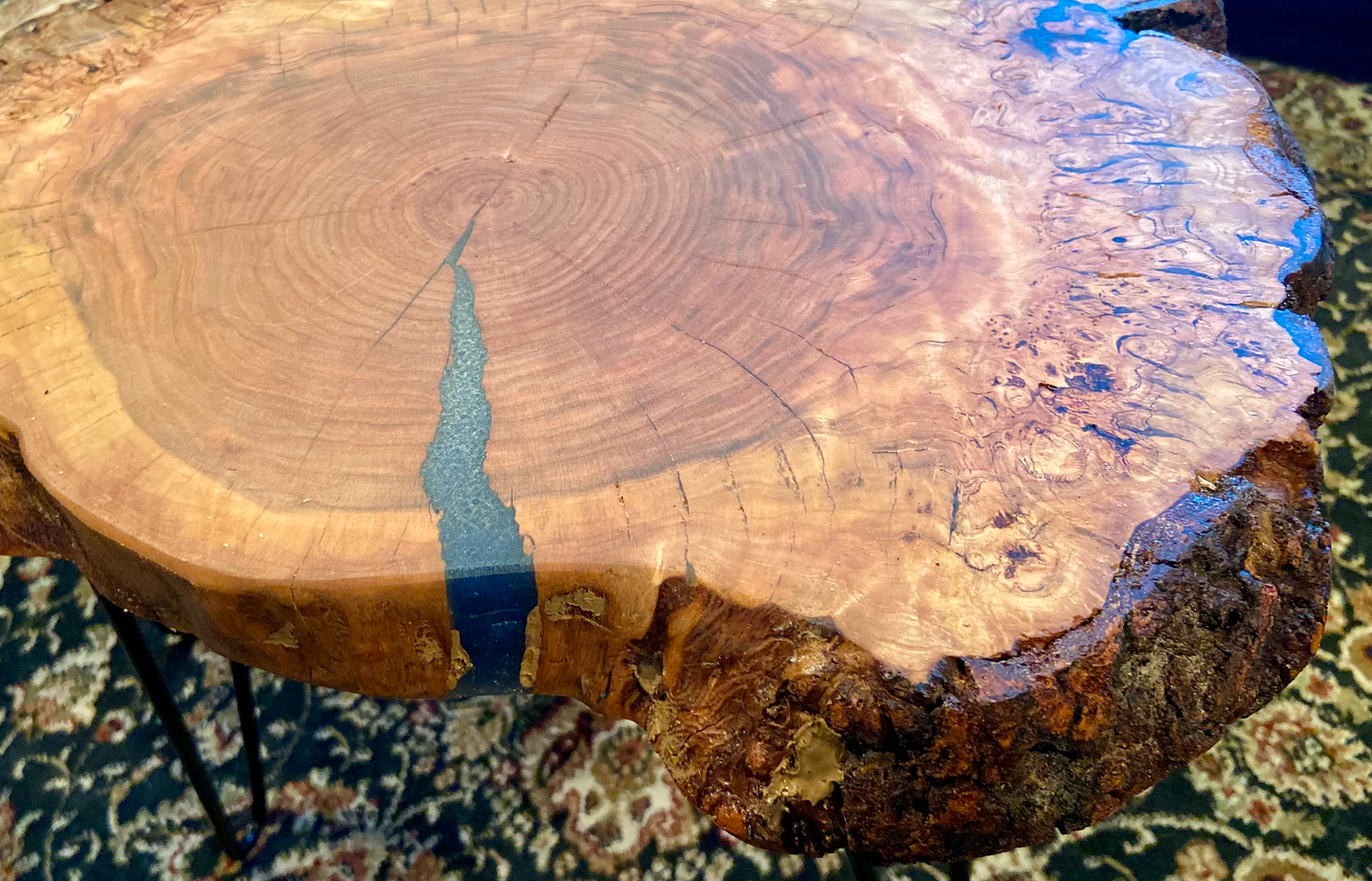 SET|Round Live Edge Cherry Burl Accent Tables|Contemporary Rustic Live Edge Cherry Burl End Table Set|CrossCut Burl Edge Round Side Tables