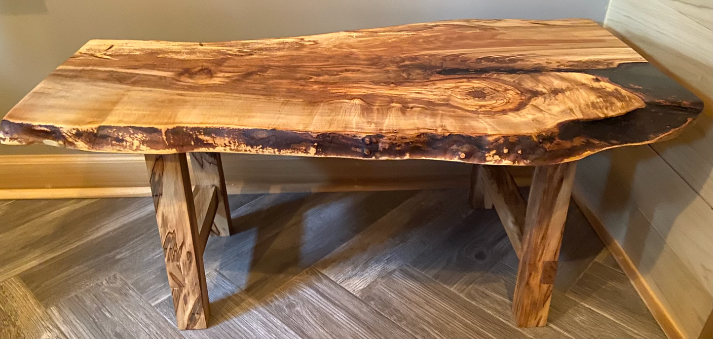Beautiful Live Edge Ambrosia Maple Coffee Table|Clean Rustic Coffee Table|Live Edge Maple Table|Live Edge Coffee Table w/Maple Wood Legs