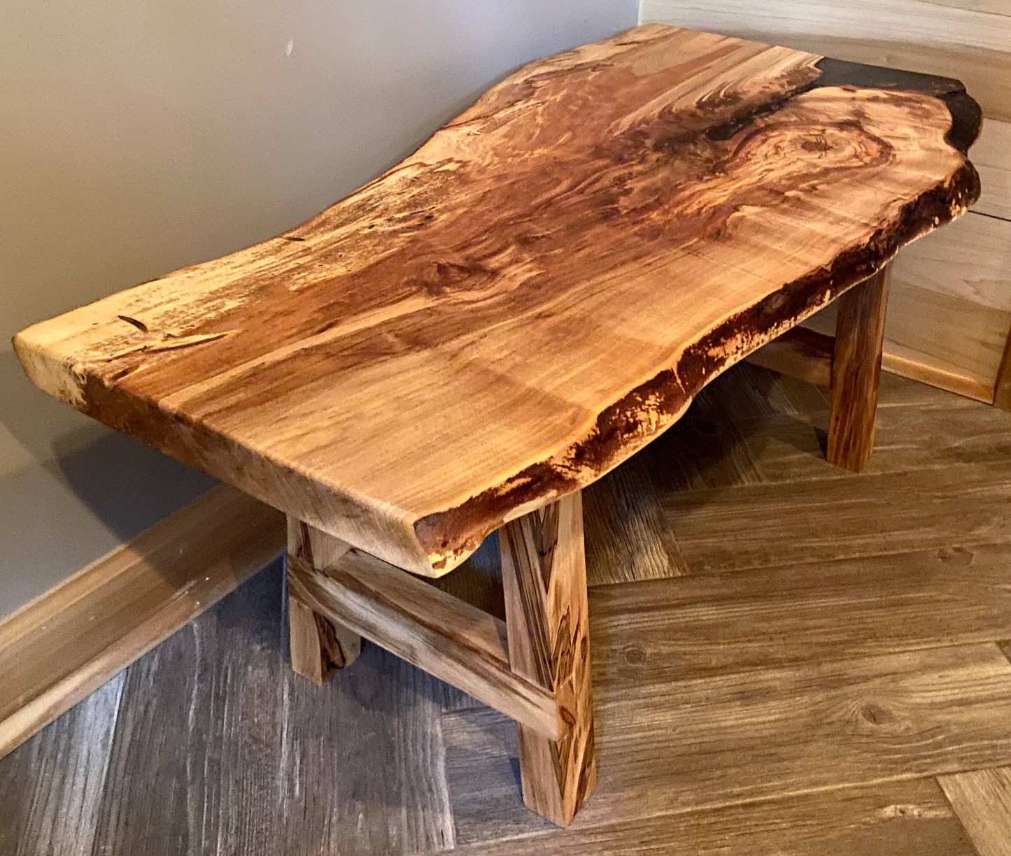 Beautiful Live Edge Ambrosia Maple Coffee Table|Clean Rustic Coffee Table|Live Edge Maple Table|Live Edge Coffee Table w/Maple Wood Legs