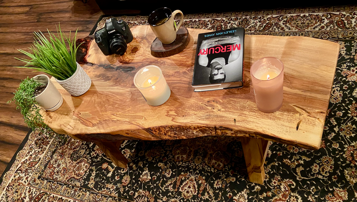 Beautiful Live Edge Ambrosia Maple Coffee Table|Clean Rustic Coffee Table|Live Edge Maple Table|Live Edge Coffee Table w/Maple Wood Legs
