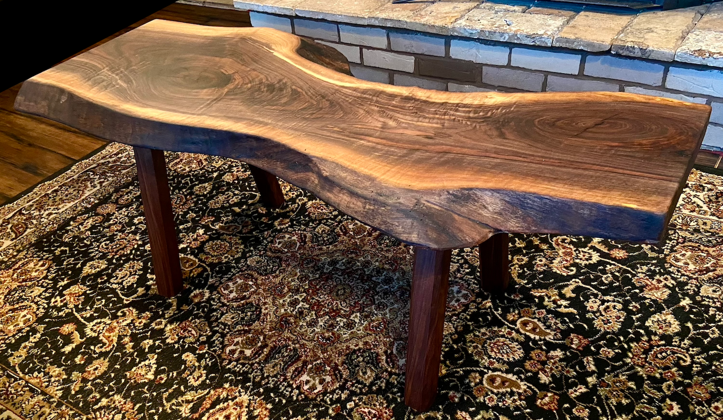 Gorgeously Patterned and Uniquely Shaped Live Edge Walnut Coffee Table or Media Console Table