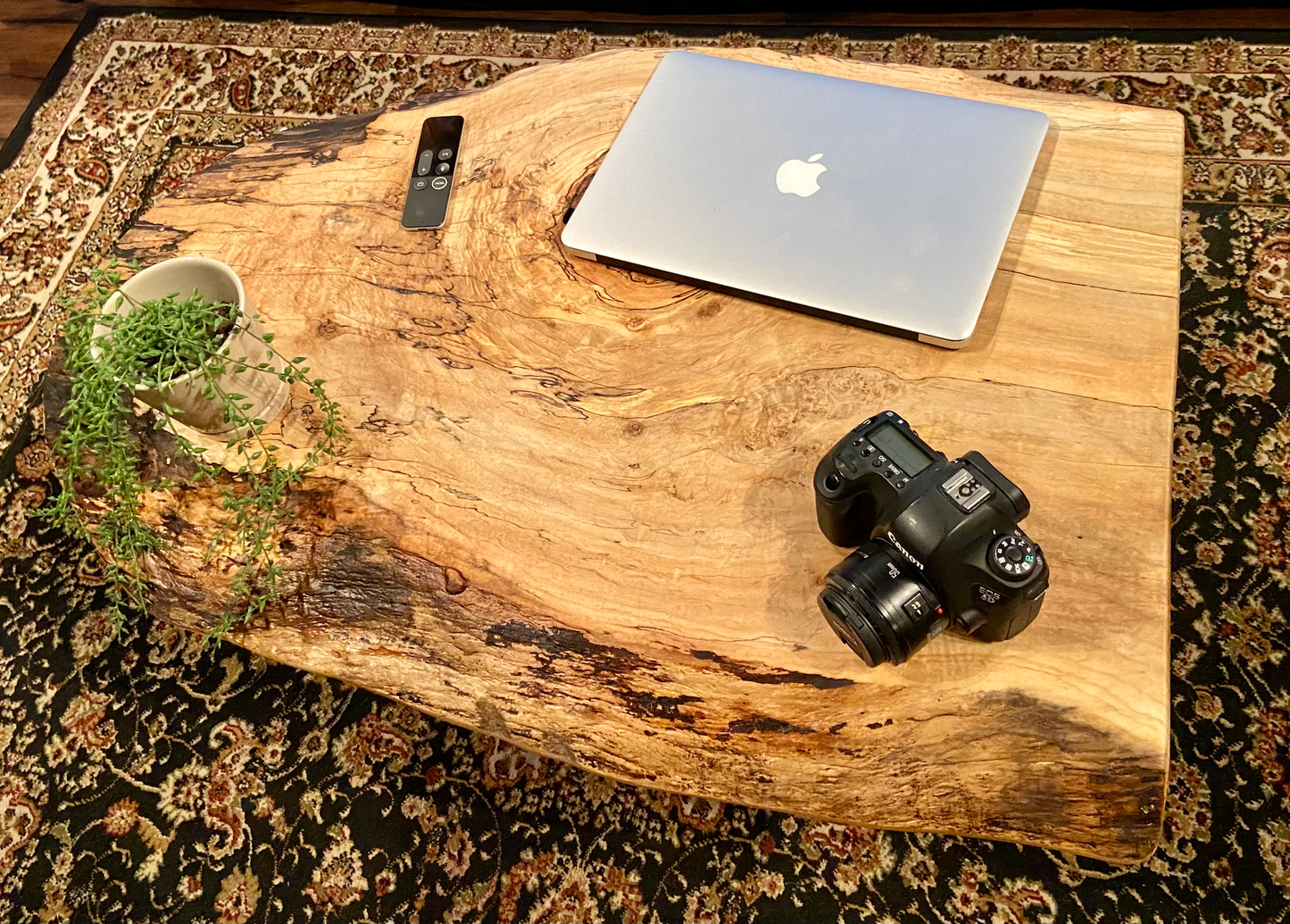 Round Live Edge Spalted Maple Wood Table