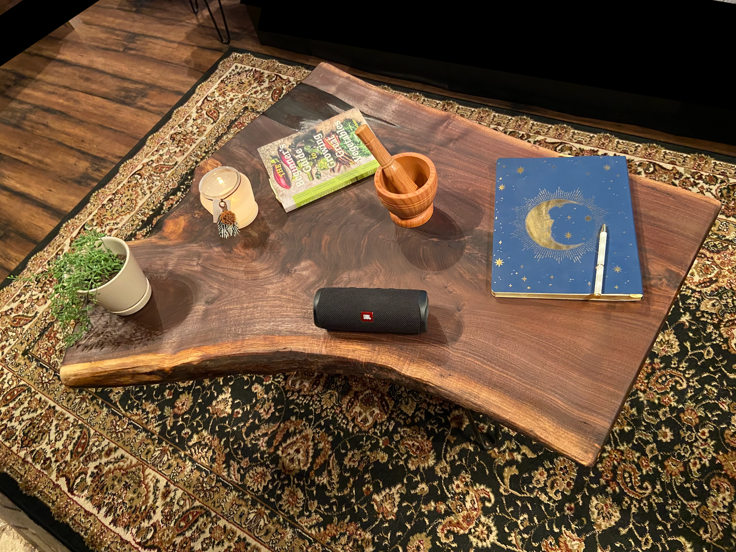 Naturally Curved Live Edge Walnut Coffee Table|Live Edge Wood Coffee Table|Natural Edge Black Walnut Table|Live Edge Rustic Walnut Table