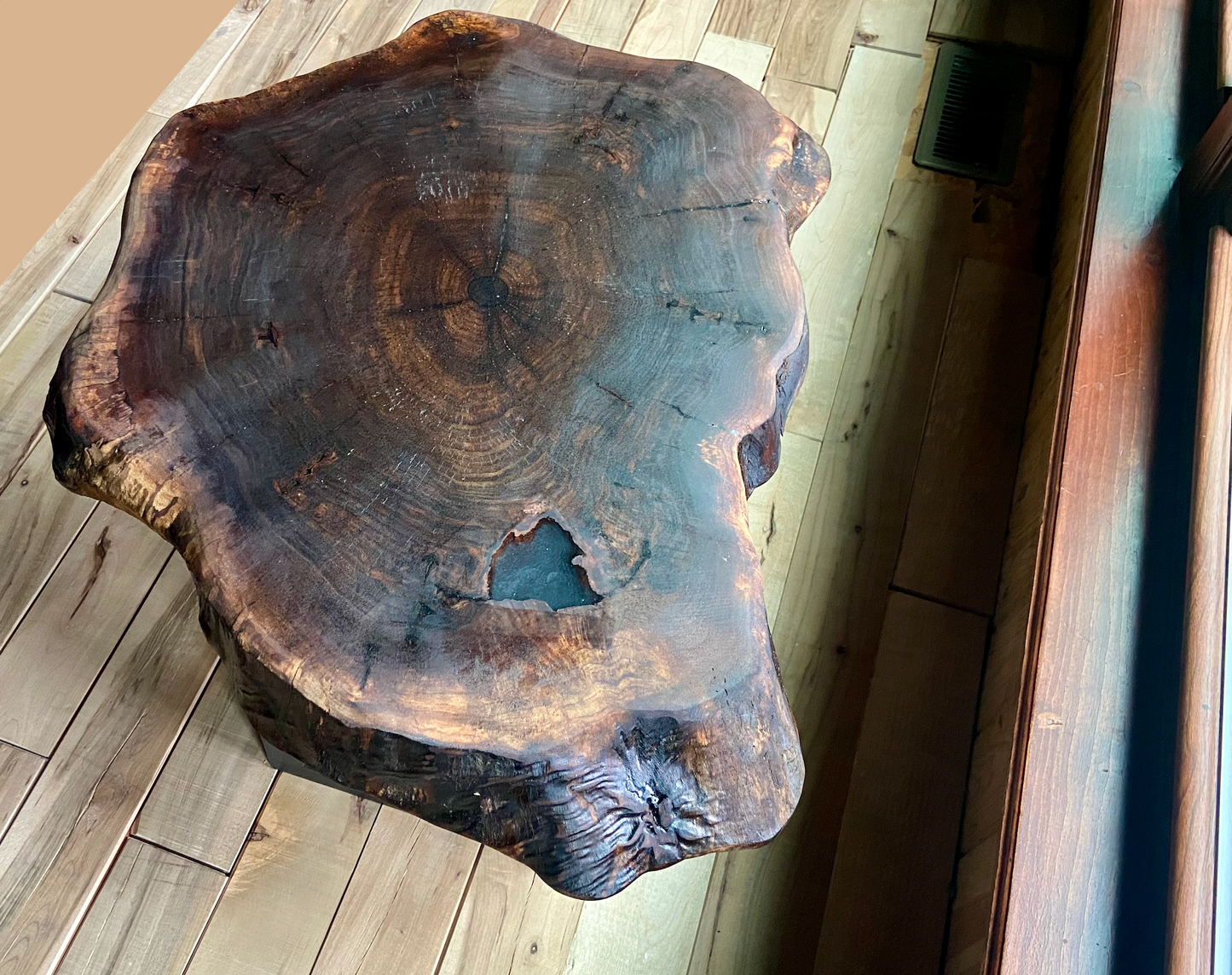 Live Edge Round Walnut Coffee Table|Live Edge CrossCut Wood Coffee Table|Live Edge Black Walnut Table|Live Edge Rustic Walnut Wafer Table