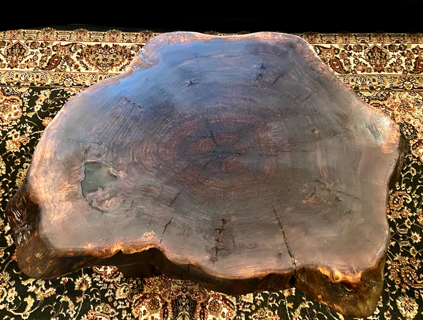 Live Edge Round Walnut Coffee Table|Live Edge CrossCut Wood Coffee Table|Live Edge Black Walnut Table|Live Edge Rustic Walnut Wafer Table