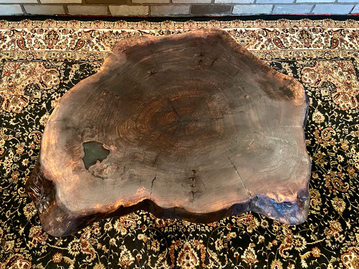 Live Edge Round Walnut Coffee Table|Live Edge CrossCut Wood Coffee Table|Live Edge Black Walnut Table|Live Edge Rustic Walnut Wafer Table