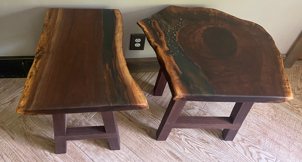 Live Edge Walnut End Tables from the same slab