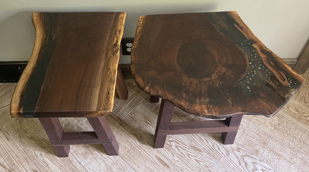 Live Edge Walnut End Tables from the same slab