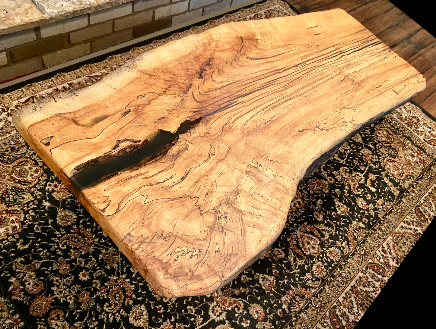 Large Natural Live Edge Wormy Maple Wood Coffee Table|Modern Rustic Coffee Table|Ambrosia Maple Coffee|Live Edge Round Wood Table