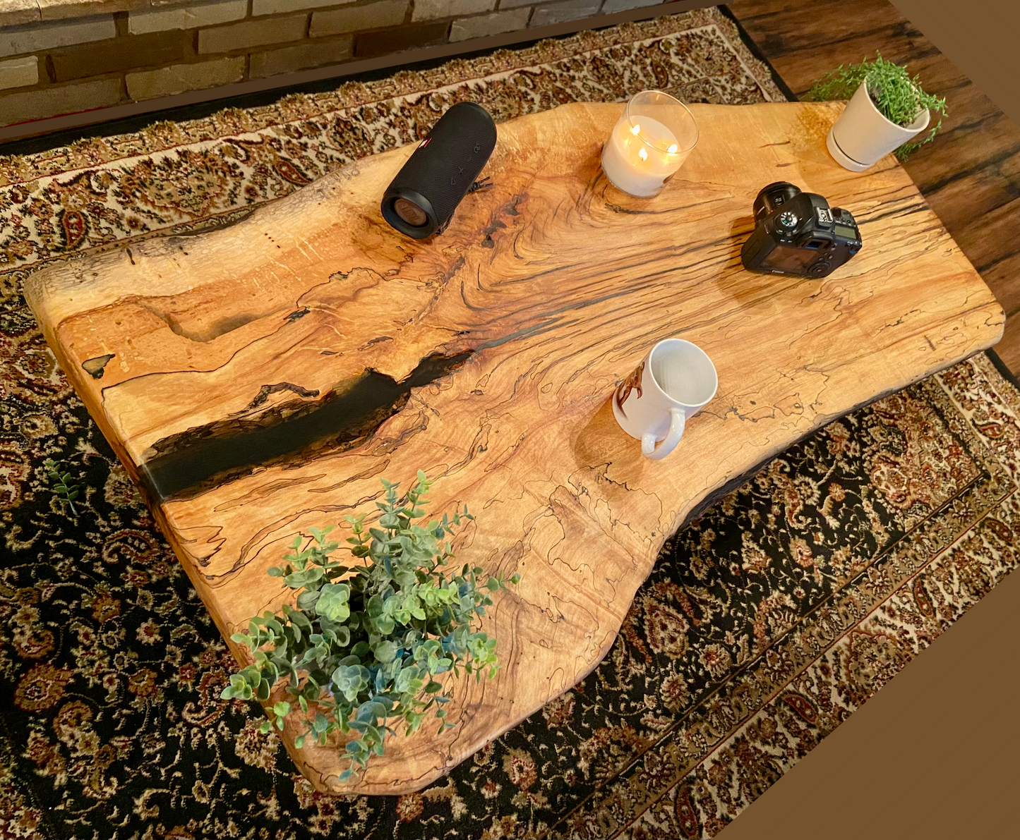 Large Natural Live Edge Wormy Maple Wood Coffee Table|Modern Rustic Coffee Table|Ambrosia Maple Coffee|Live Edge Round Wood Table