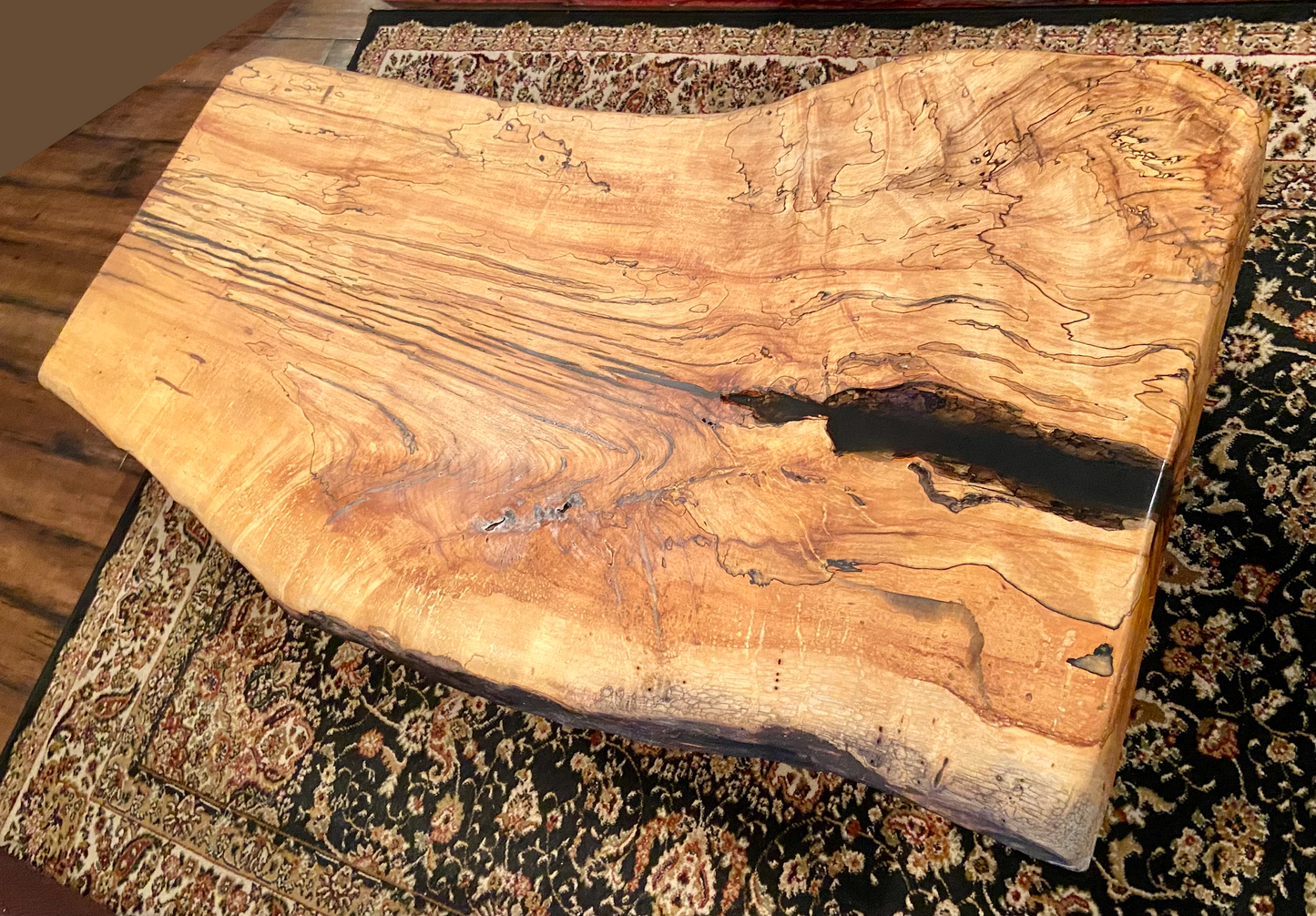 Large Natural Live Edge Wormy Maple Wood Coffee Table|Modern Rustic Coffee Table|Ambrosia Maple Coffee|Live Edge Round Wood Table