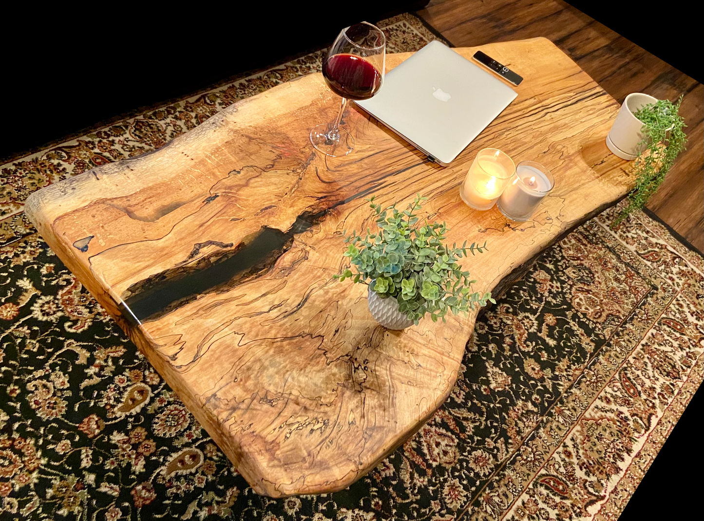 Large Natural Live Edge Wormy Maple Wood Coffee Table|Modern Rustic Coffee Table|Ambrosia Maple Coffee|Live Edge Round Wood Table