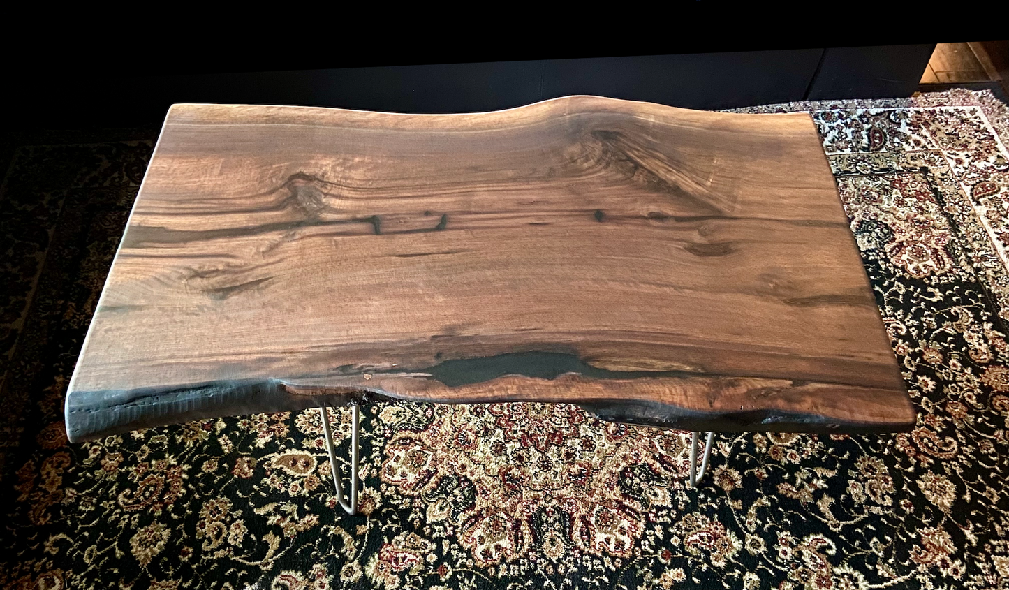 Beautiful Wavy Live Edge Walnut Coffee Table|Live Edge Wood Coffee Table|Natural Edge Black Walnut Table|Live Edge Rustic Walnut Table