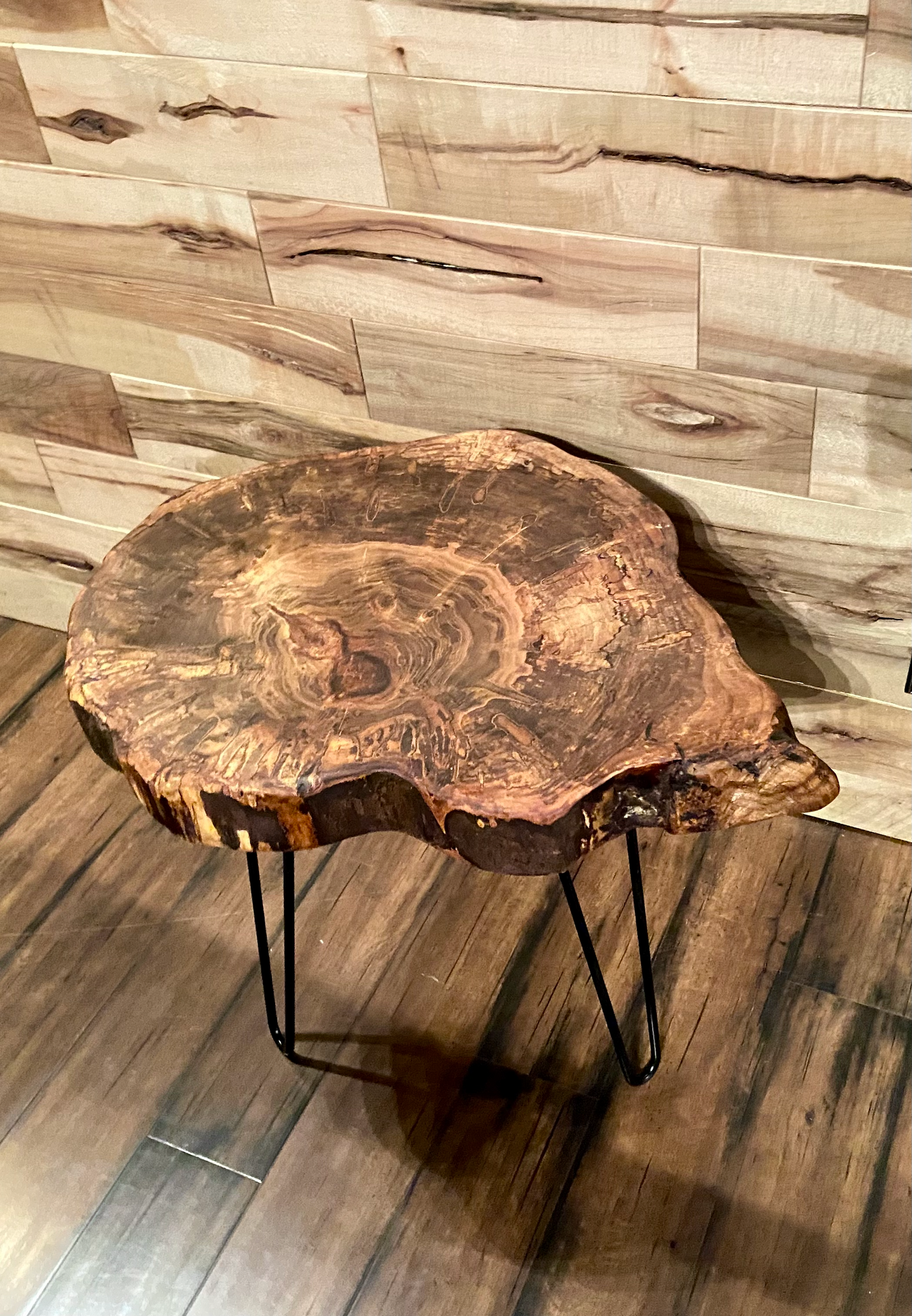 SET of 2 Round Live Edge Ambrosia Maple Accent Tables|Rustic Live Edge Wood End Table|Cross Cut Live Edge Spalted Maple Side Table Set