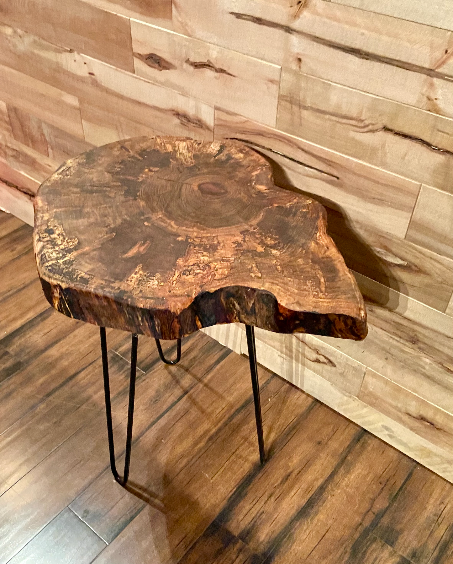 SET of 2 Round Live Edge Ambrosia Maple Accent Tables|Rustic Live Edge Wood End Table|Cross Cut Live Edge Spalted Maple Side Table Set