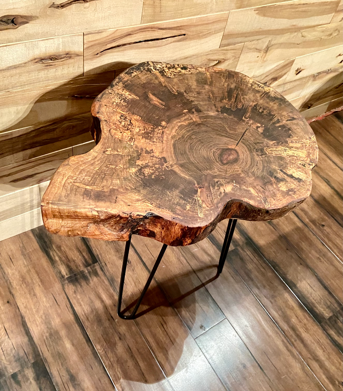 SET of 2 Round Live Edge Ambrosia Maple Accent Tables|Rustic Live Edge Wood End Table|Cross Cut Live Edge Spalted Maple Side Table Set
